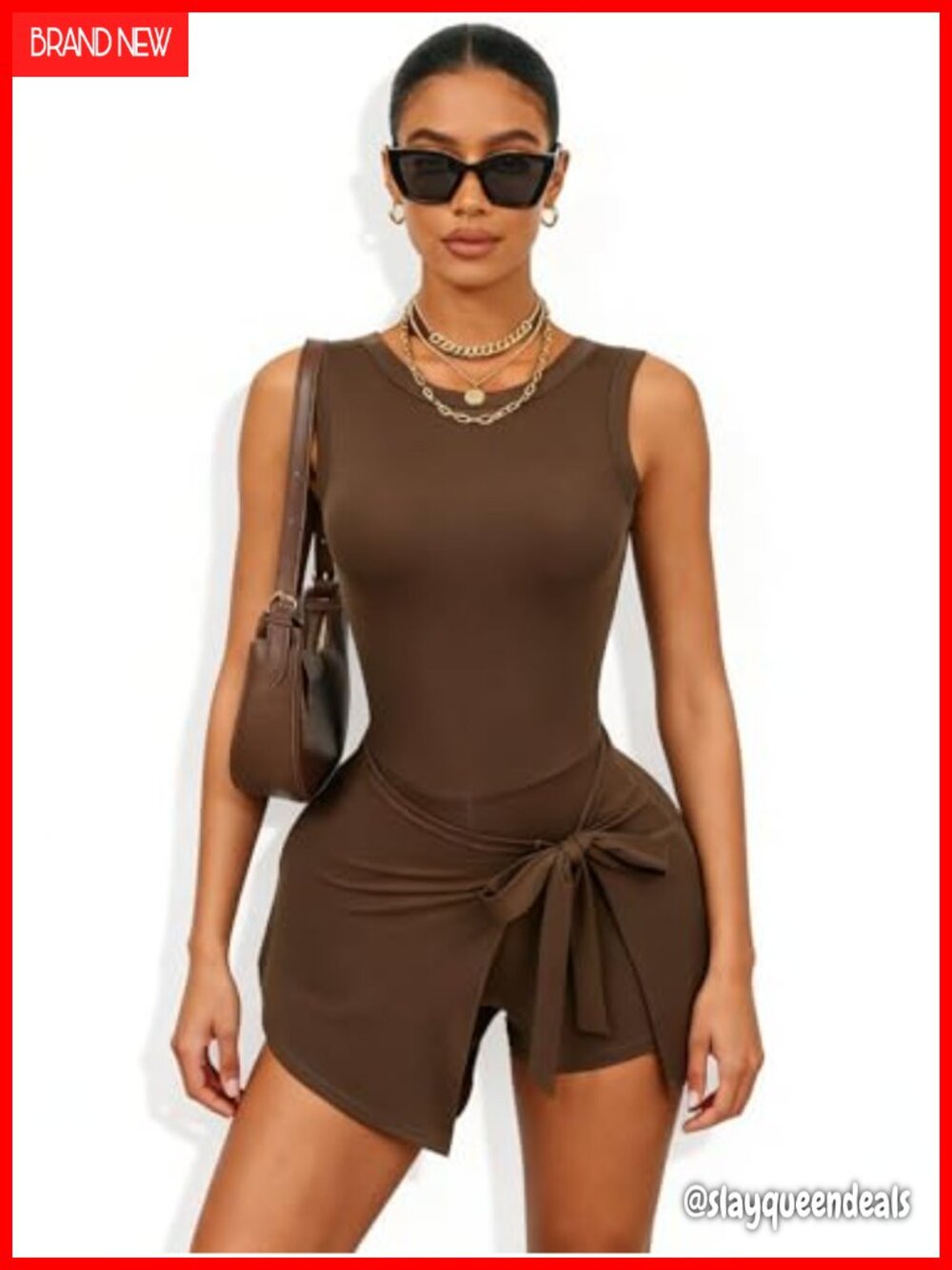 Sleeveless Mini Dress Bodycon Square Neck Ruched Tie Waist Party Casual